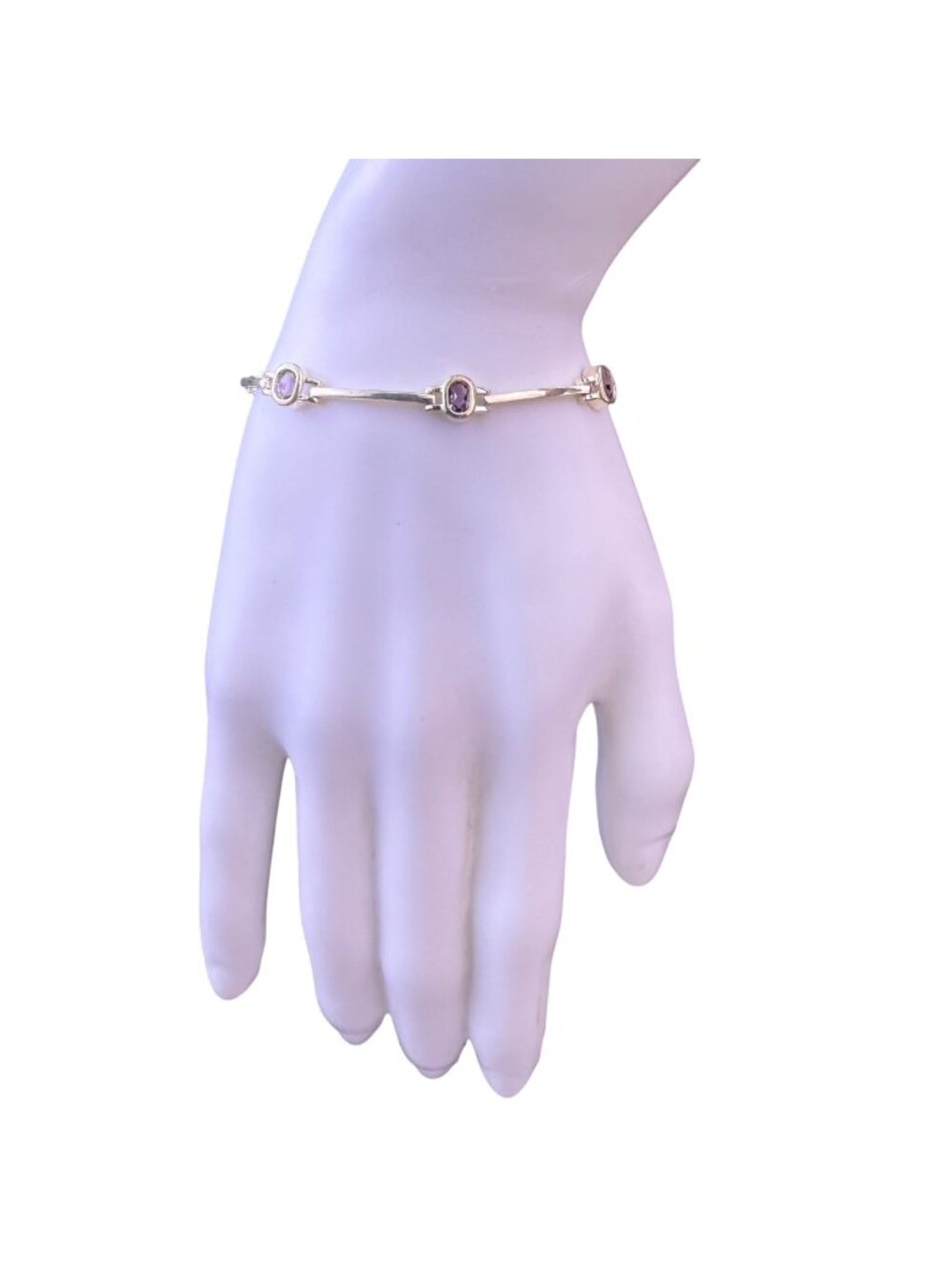 Sterling Silver 925 Womens Purple Oval Gemstone Link Bracelet 925 Fine Jewelry